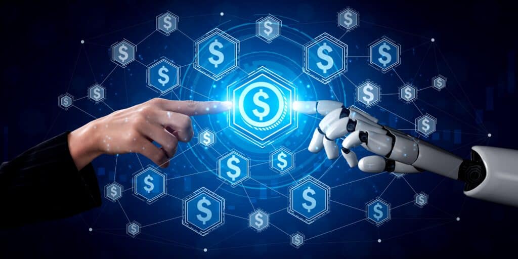 3D rendering artificial intelligence AI research of robot and cyborg development for future of people living. Digital data mining and machine learning technology design for computer brain.